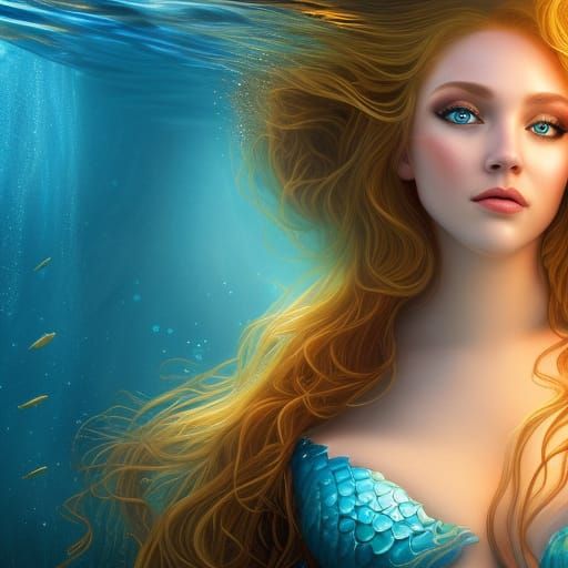Hyperrealistic Mermaid with Golden Hair