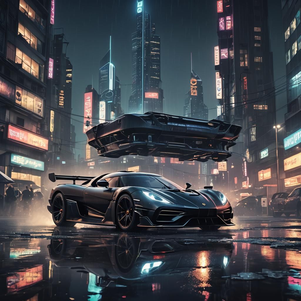 Cyberpunk Koenigsegg Jesko Drifting at Night