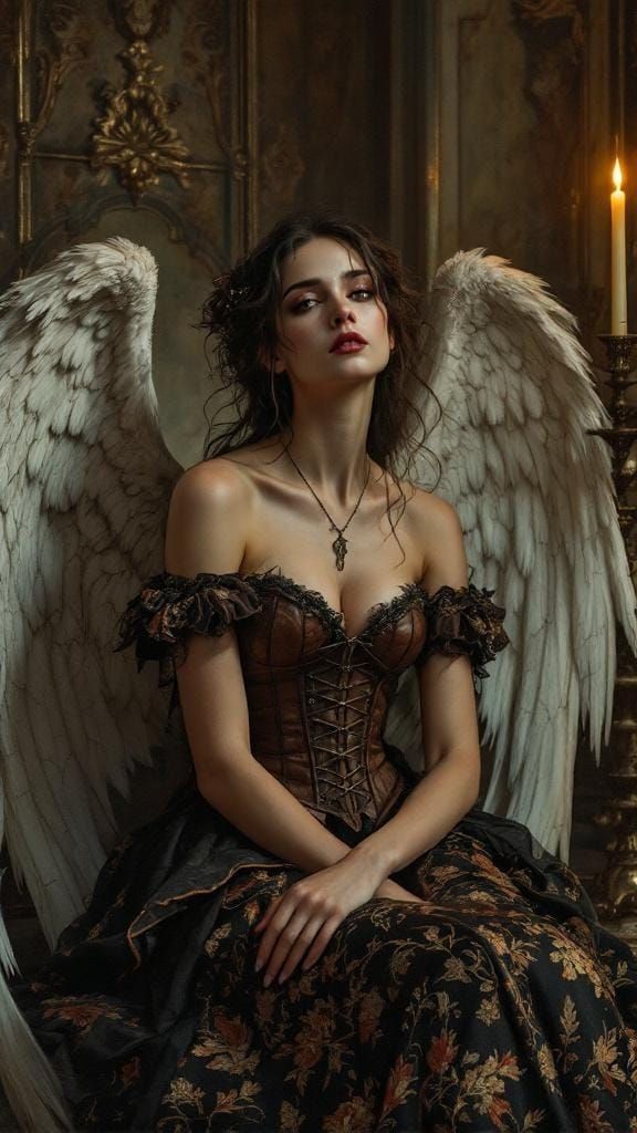 Gothic Angelic Queen in Baroque Chamber