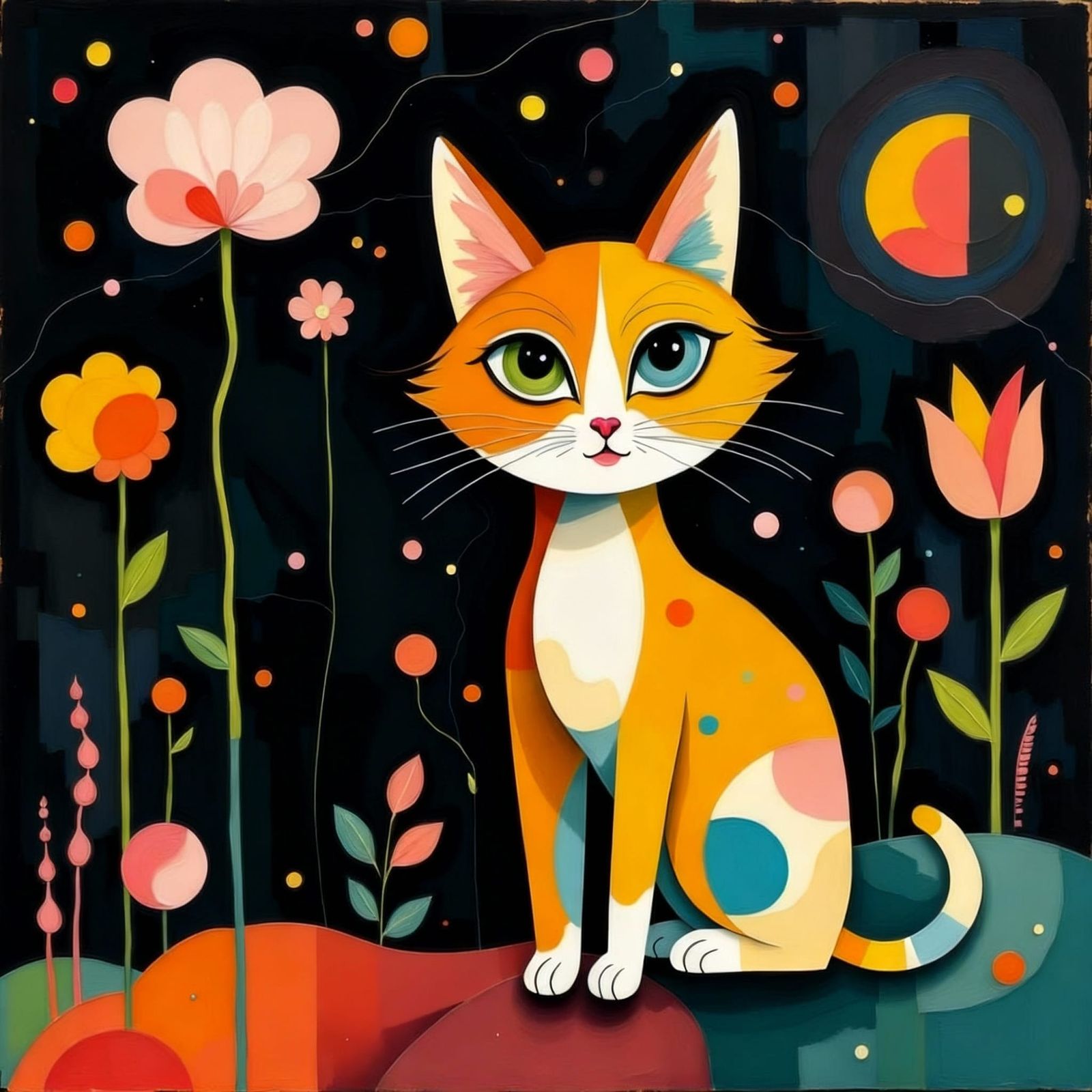 1950s Atomic Style Abstract Cats in Bright Hues