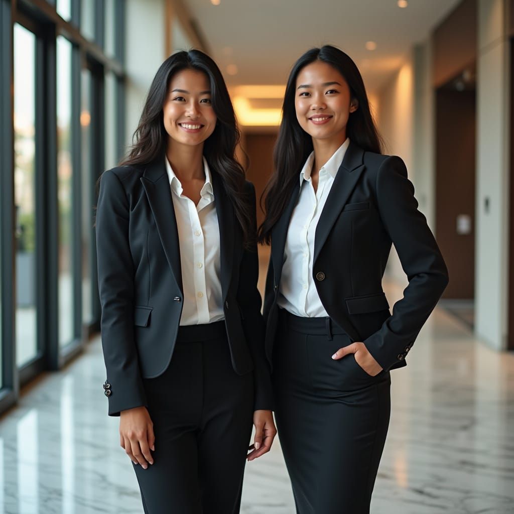 Photorealistic Portrait of Two Confident Women in Office