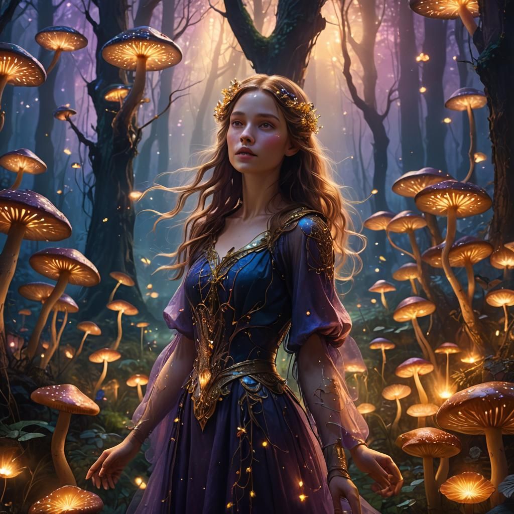 Signe in Mystical Forest with Glowing Mushrooms