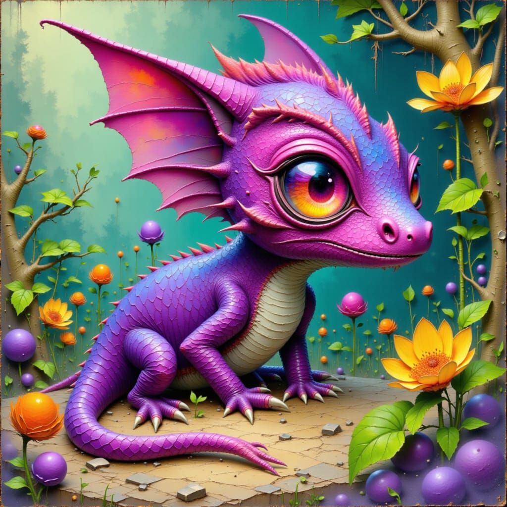 Whimsical Plum-Dragon Hybrid in Vibrant Fantasy Art