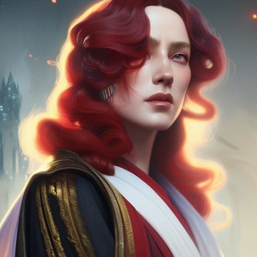 Jedi Knight with Red Curls in Rococo Style