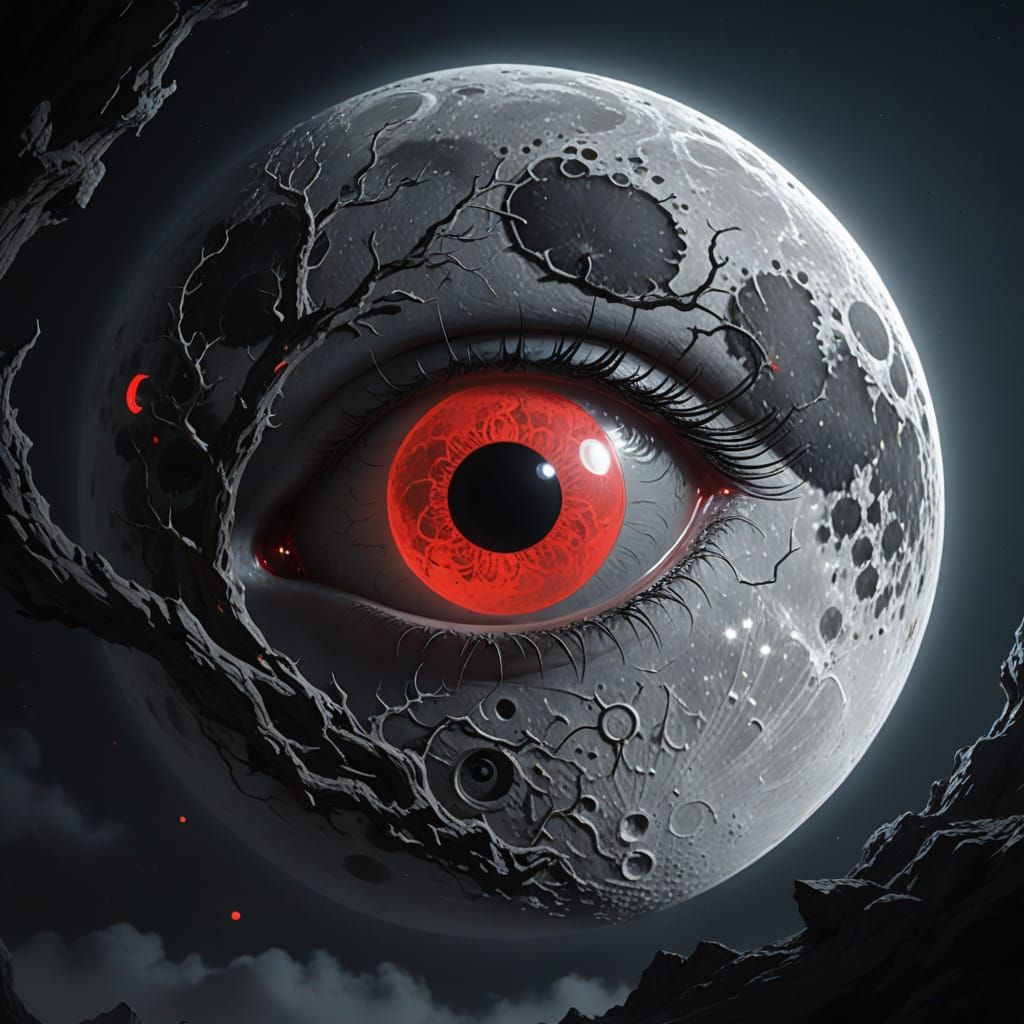 Red Moon Eye with Strange Symbols