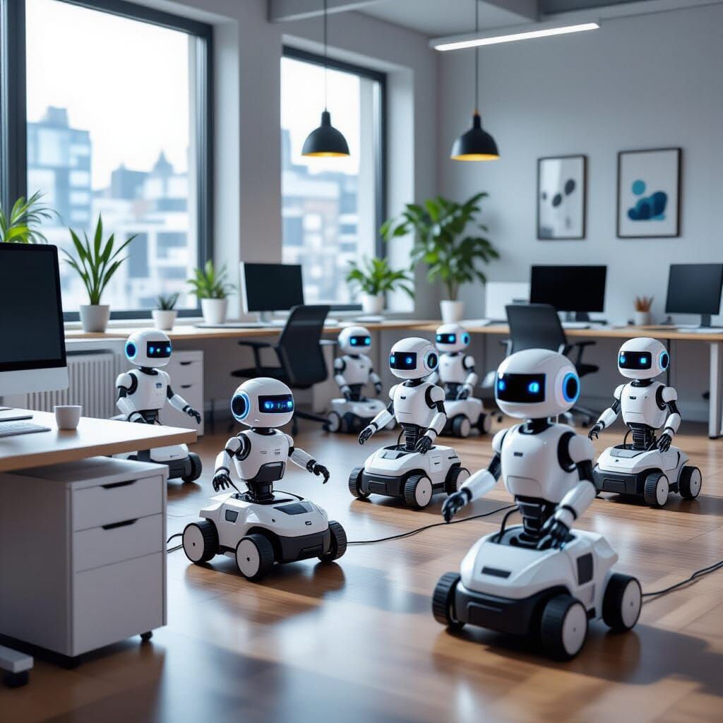 Tiny Robots Cleaning Office Space