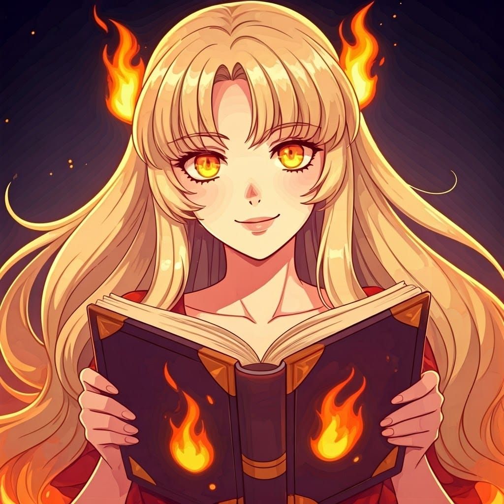 Anime Girl with Fire Eyes in Retro Style