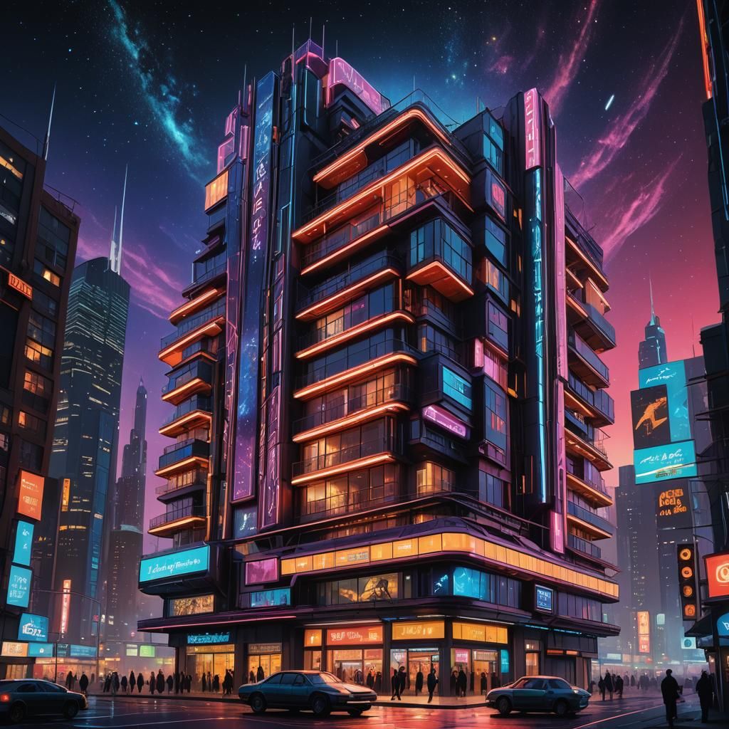 Futuristic High-Tech Building in Starry Night Sky