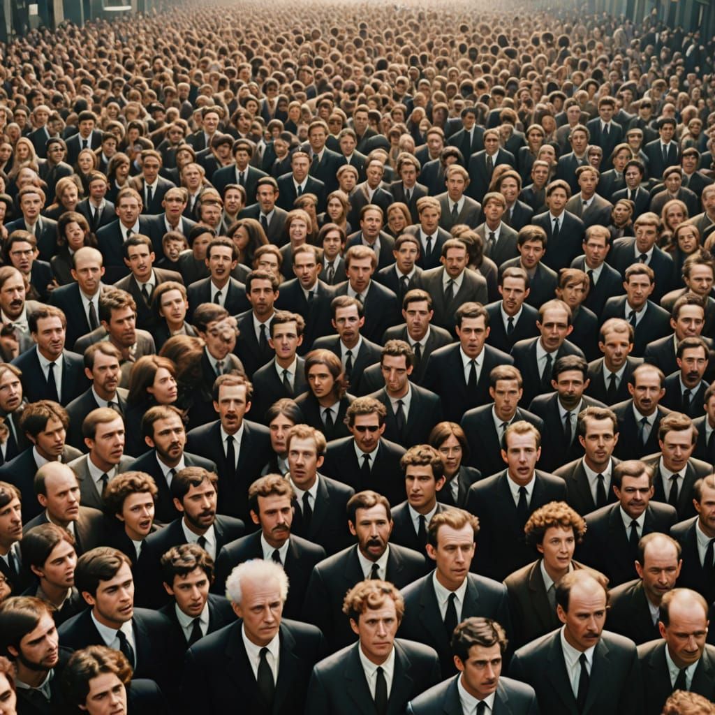 Surreal Crowd Scene with Aura Parasites