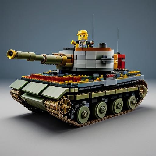 Photorealistic LEGO Tank with Boy on Turret
