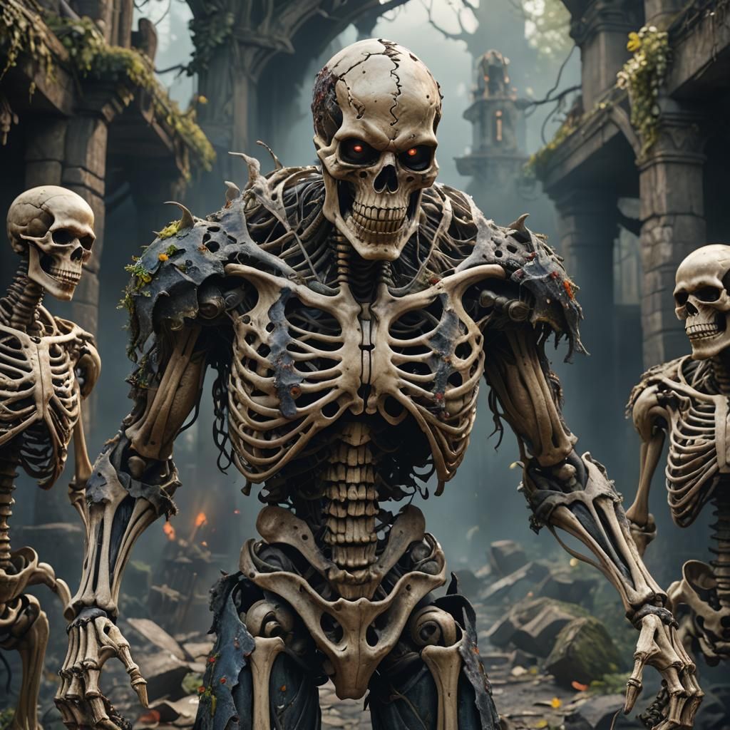 Demonic Humanoid Skeleton Creature Portrait in Detailed Matt...