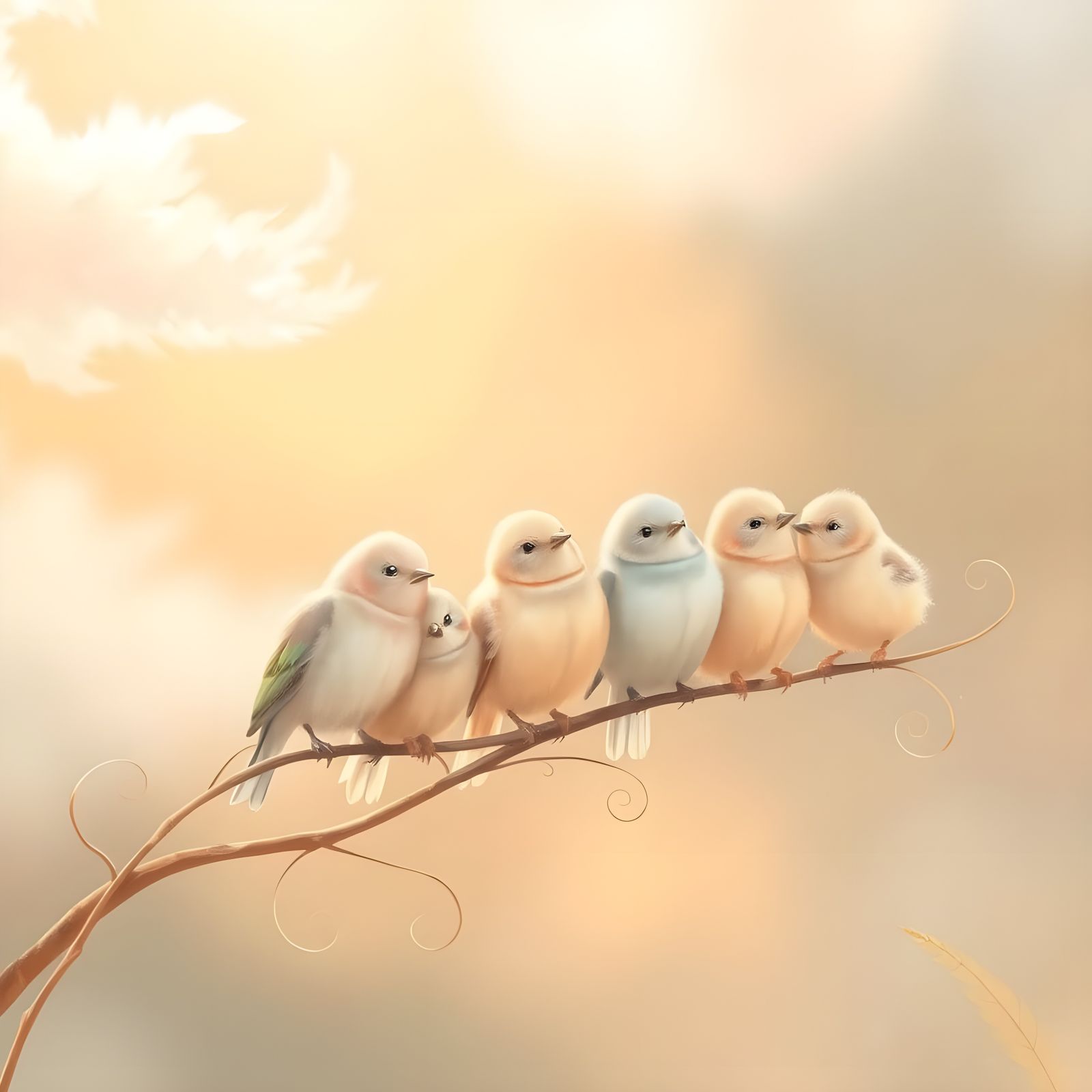 Whimsical Morning Birds in Pastel Hues
