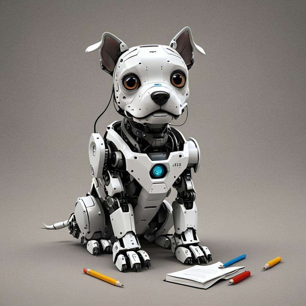 Robot Dog Eats Homework in Digital Art Style