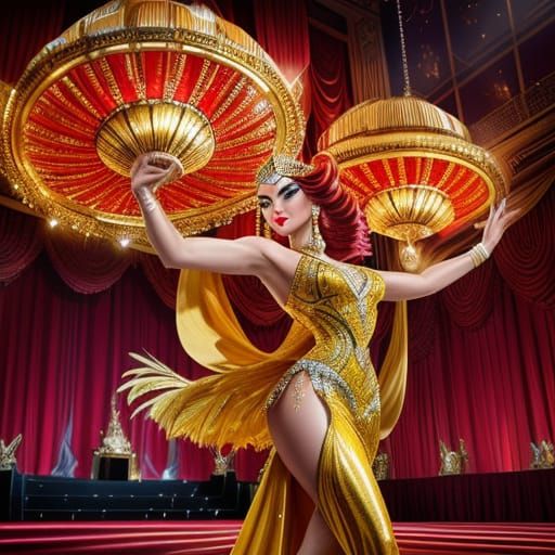 Art Deco Showgirl Dancing on Stage in Golden Hour