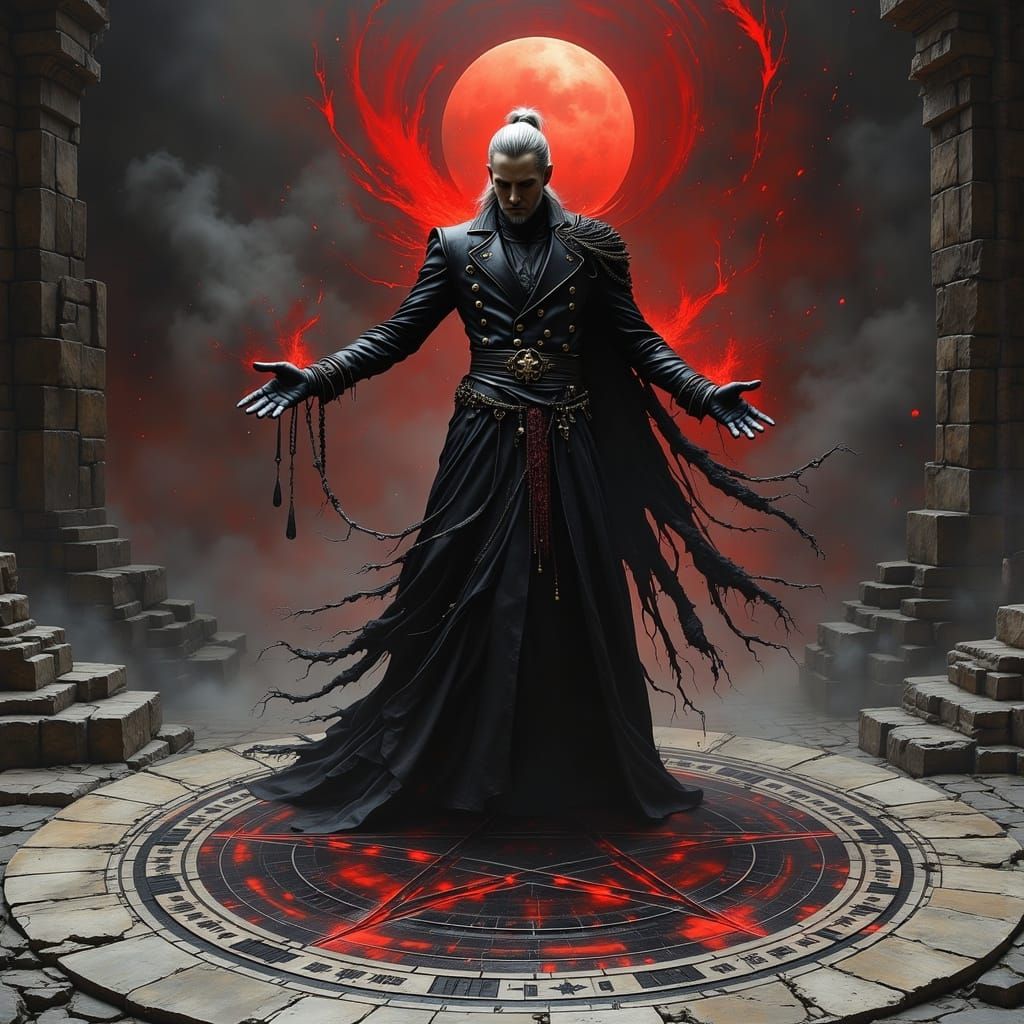 Dark Fantasy Sorcerer and Demon Conjure Eldritch Magic
