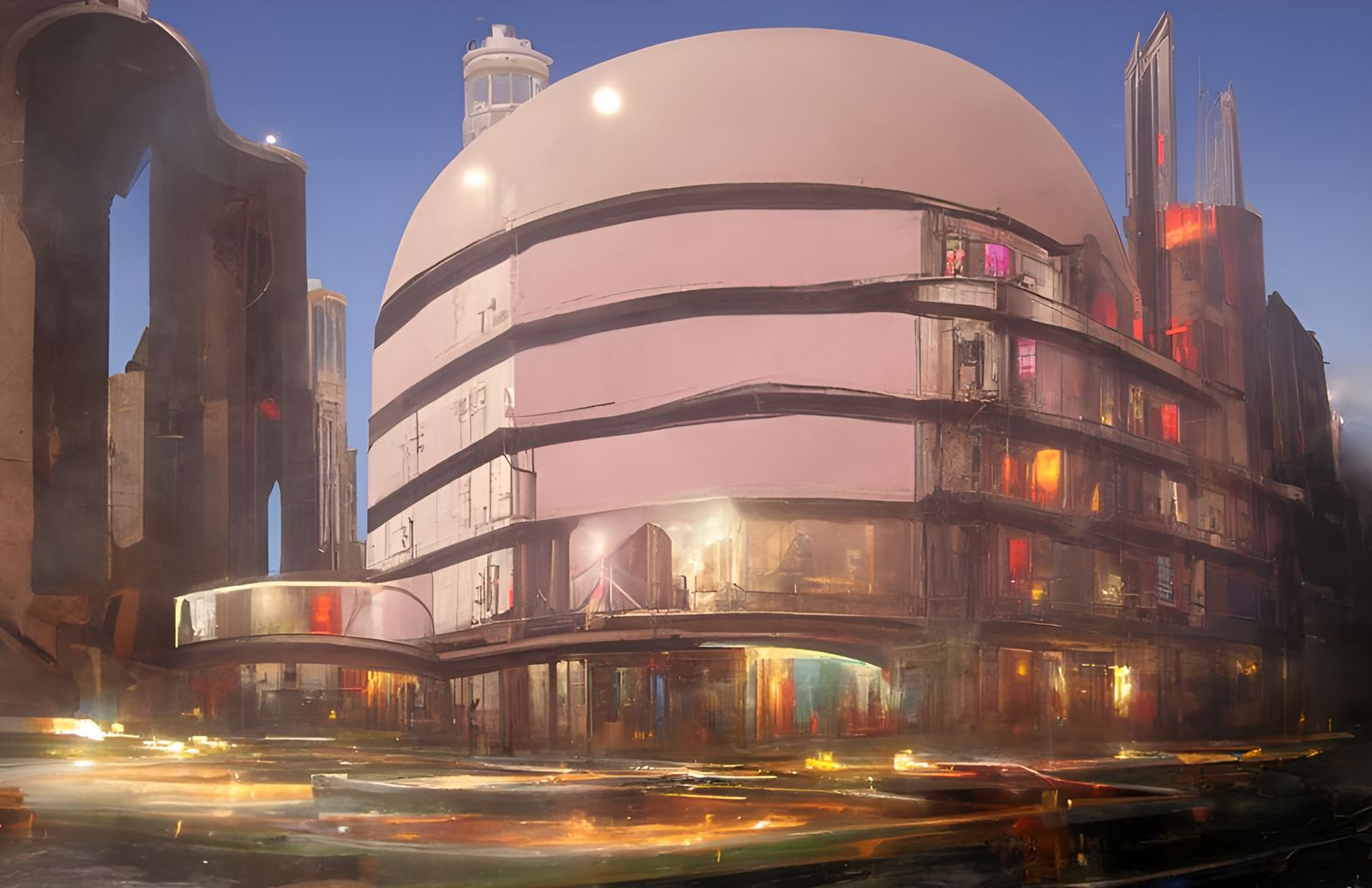 Futuristic Neon Building in Cyberpunk Ukiyo-e Style