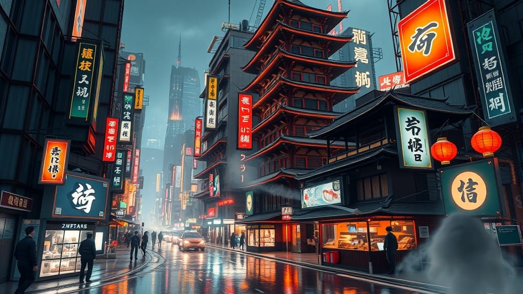 Futuristic Cyberpunk Japanese Megacity at Night