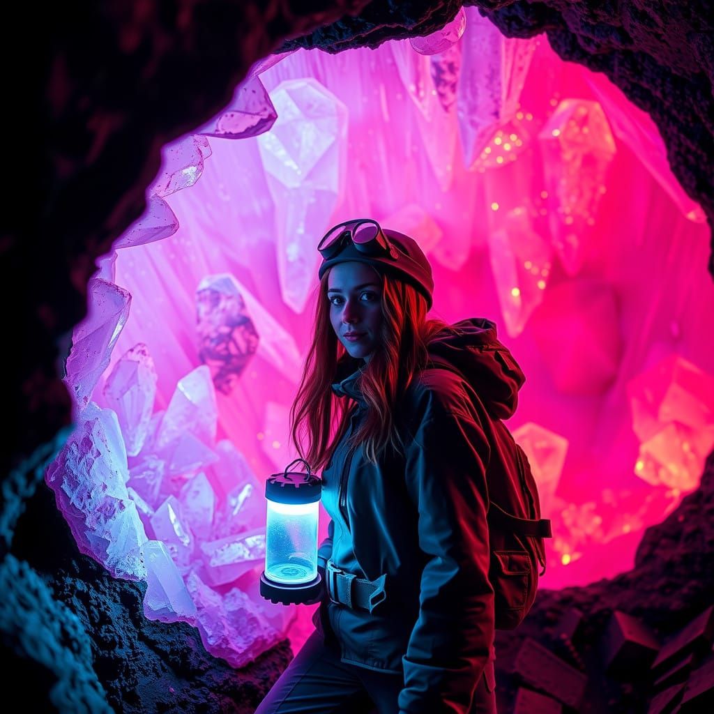Vibrant Geode Explorer in Neon-Lit Wonder