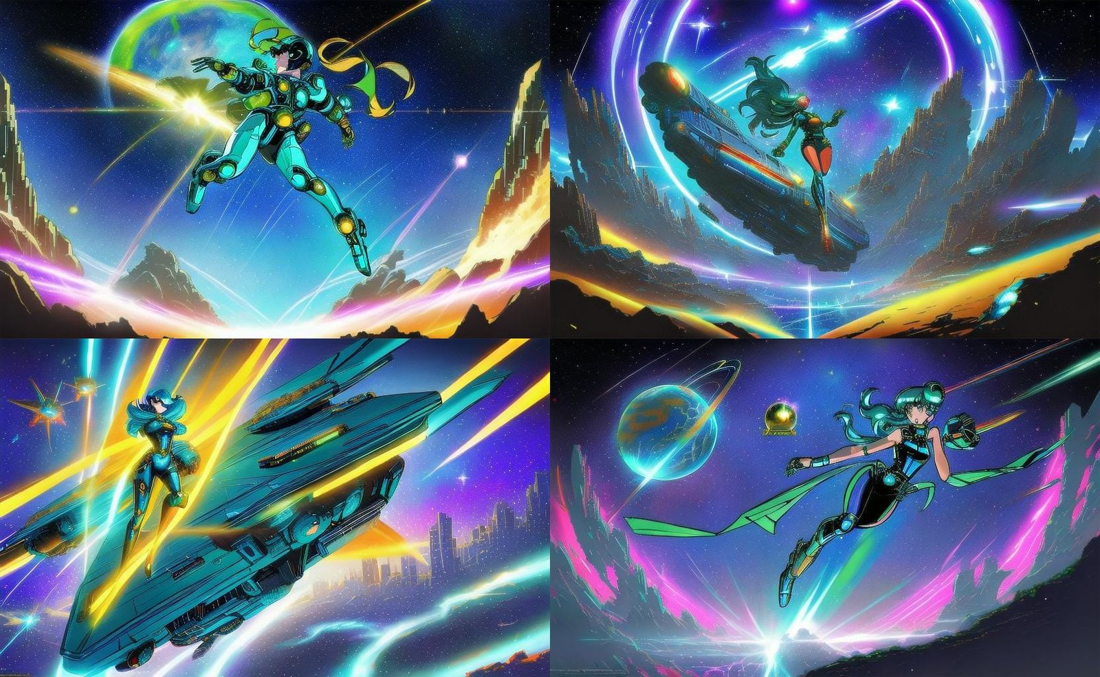 Retro Cyberpunk Space Rider Among the Stars