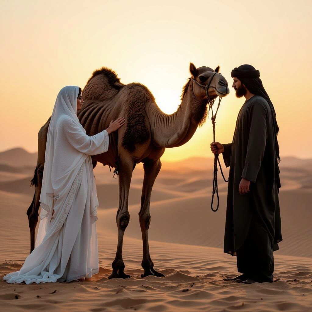 Emotional Desert Farewell Scene at Sunset