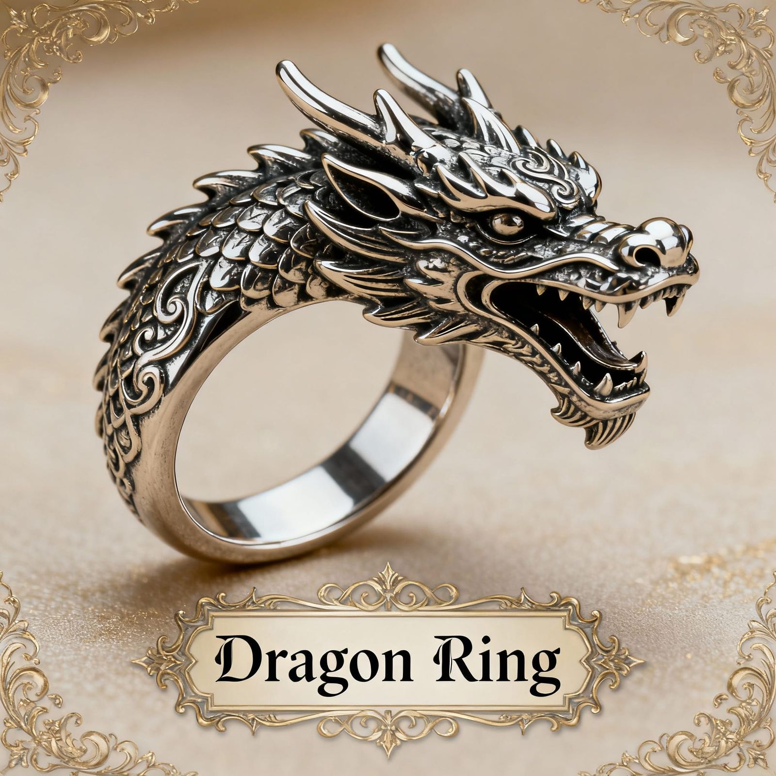 Intricate Dragon Head Ring Design