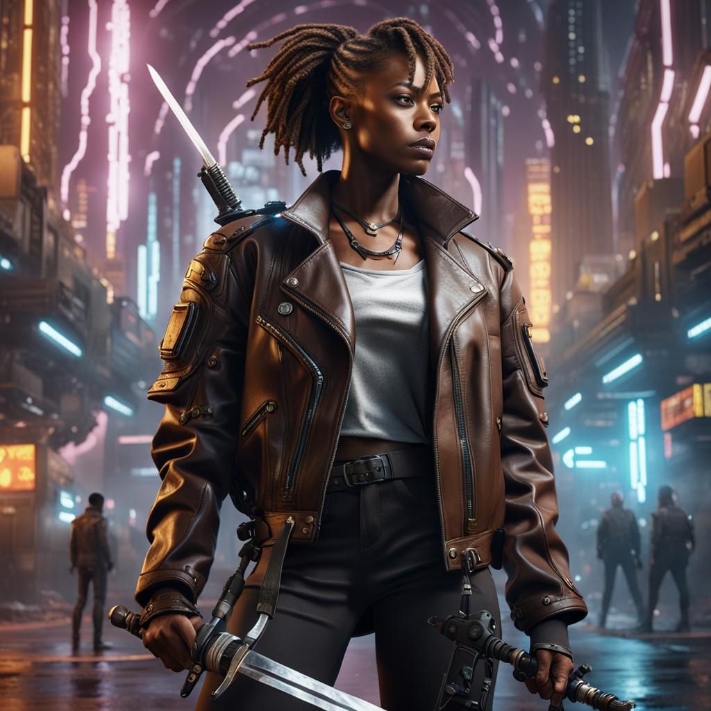 Cyberpunk Woman Warrior with Broadsword