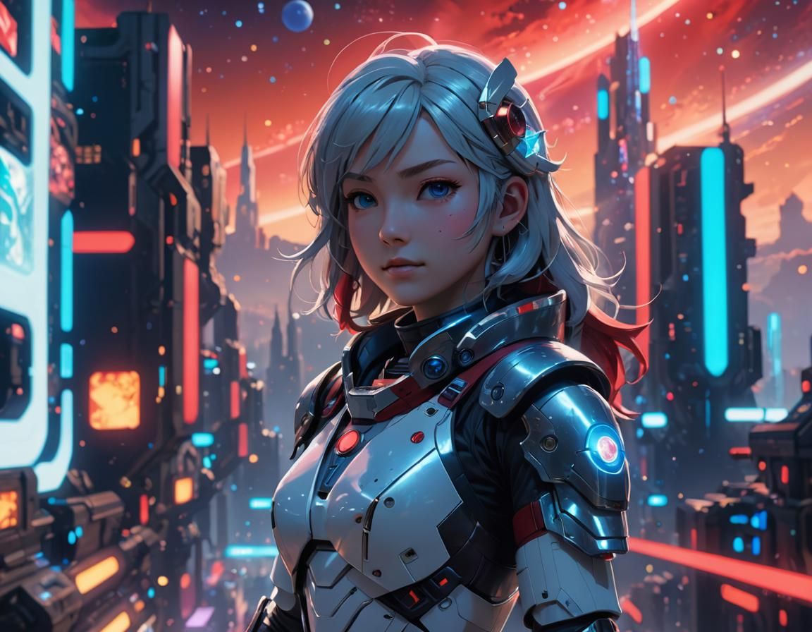 Nintendo Switch Girl in Cosmic Anime Style