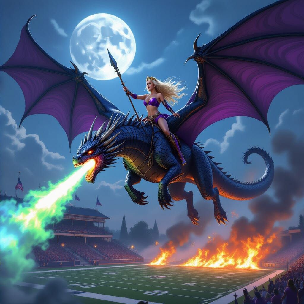 Dragon Rider on Metallic Dragon, Dark Fantasy Art