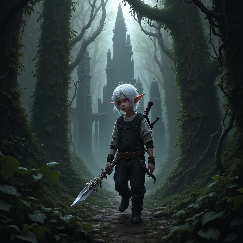 Drow Elf Navigating Forgotten Jungle City