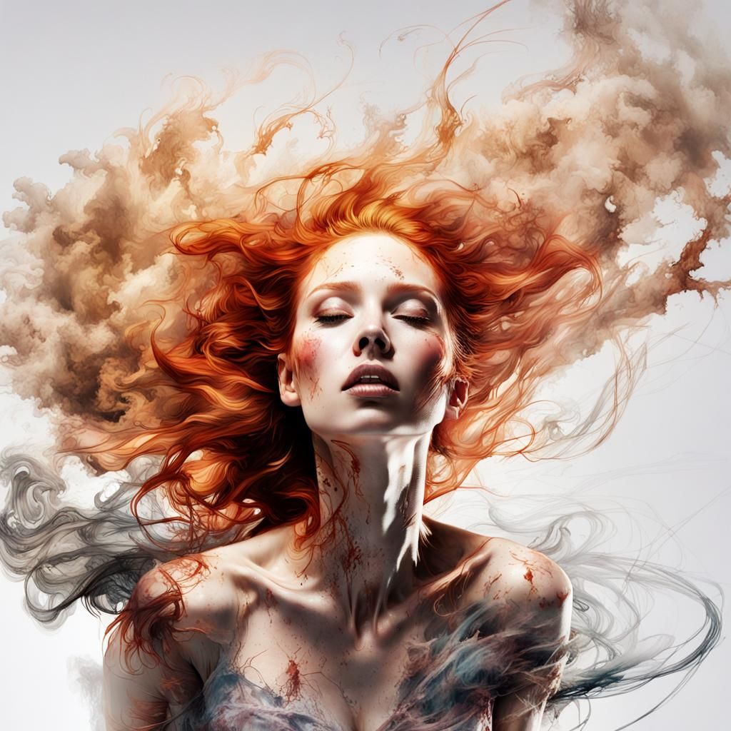 Fiery Transformation: A Woman Dissolving into Smoke