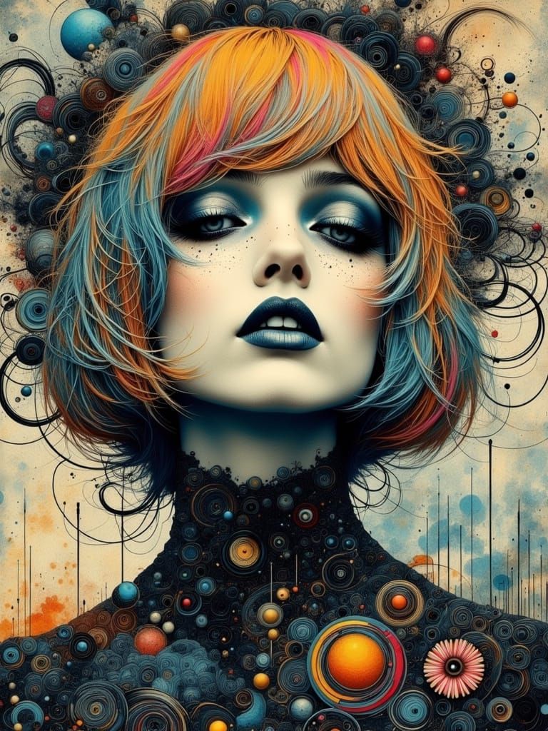 Gothic Woman Portrait with Abstract Swirls