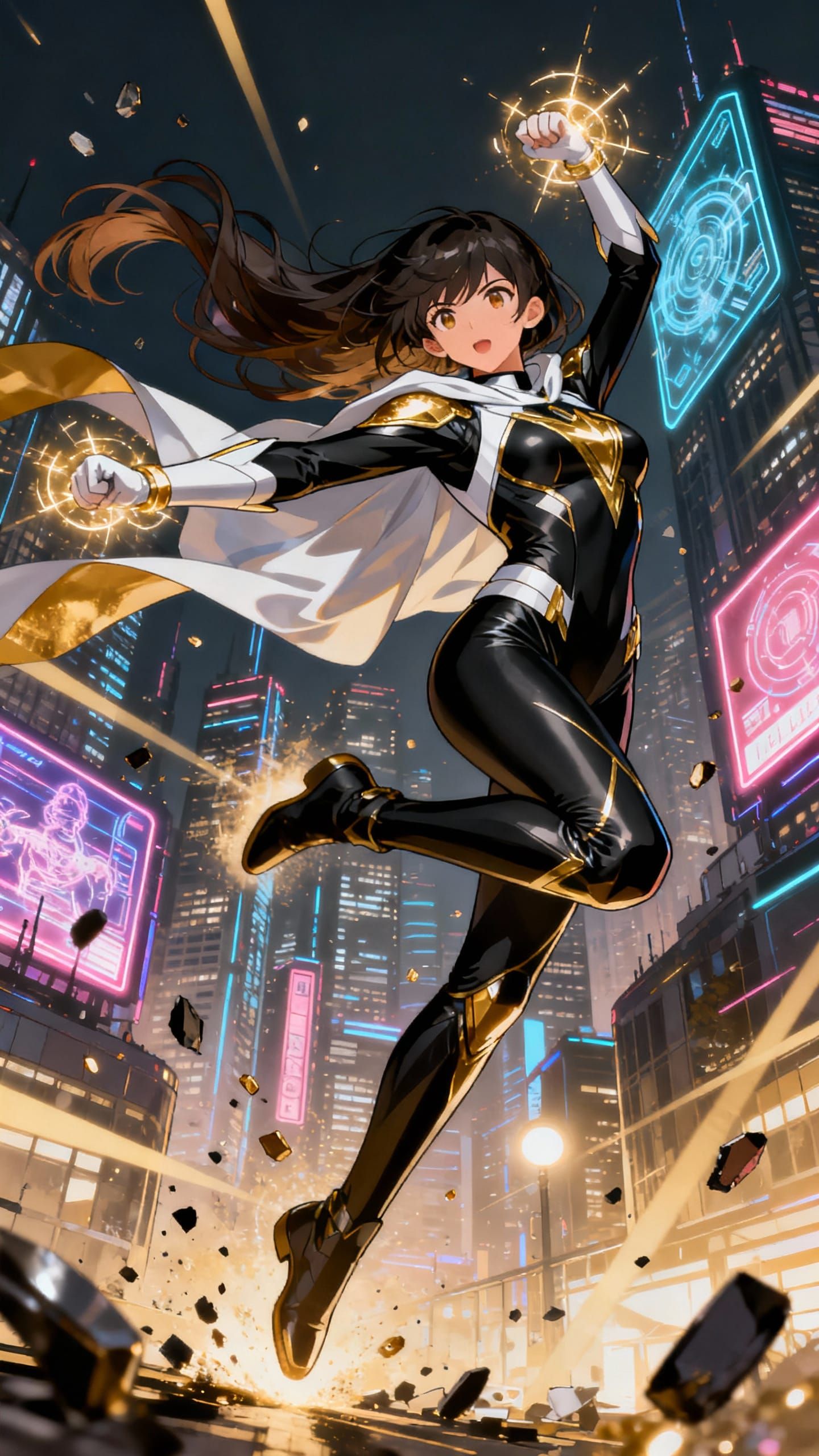 Female Black Ranger in Gold and White Armor