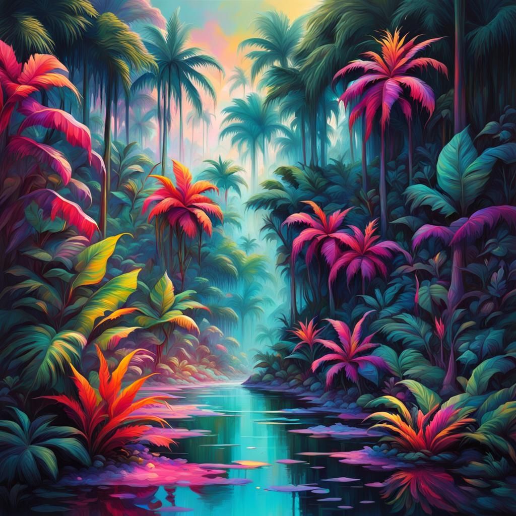 Exotic Alien Jungle Dreamscape in Graffiti Art Style