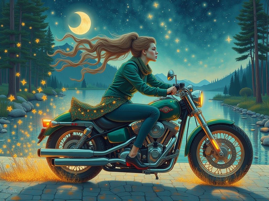 She Rides the motorcycle silver with star power