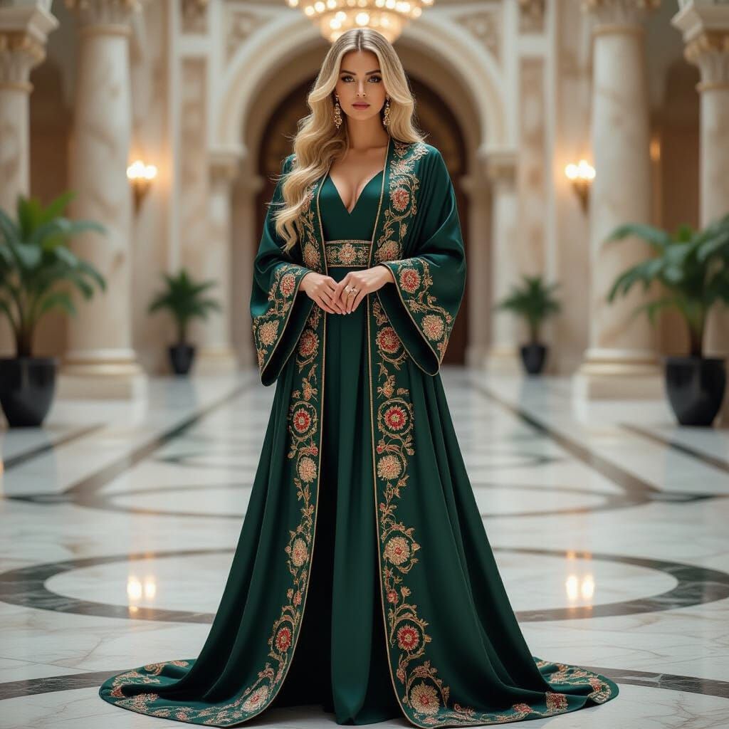 Regal Woman in Luxurious Abaya, Art Nouveau Style