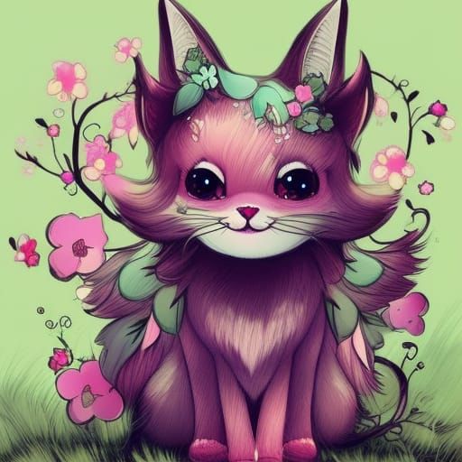 Chibi Fairy Cat Mascot with Antlers in Anime Style