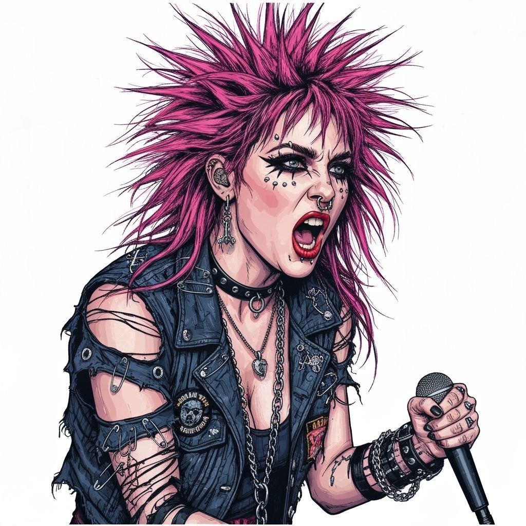 Gritty Punk Portrait of a Singer in Graffiti Style