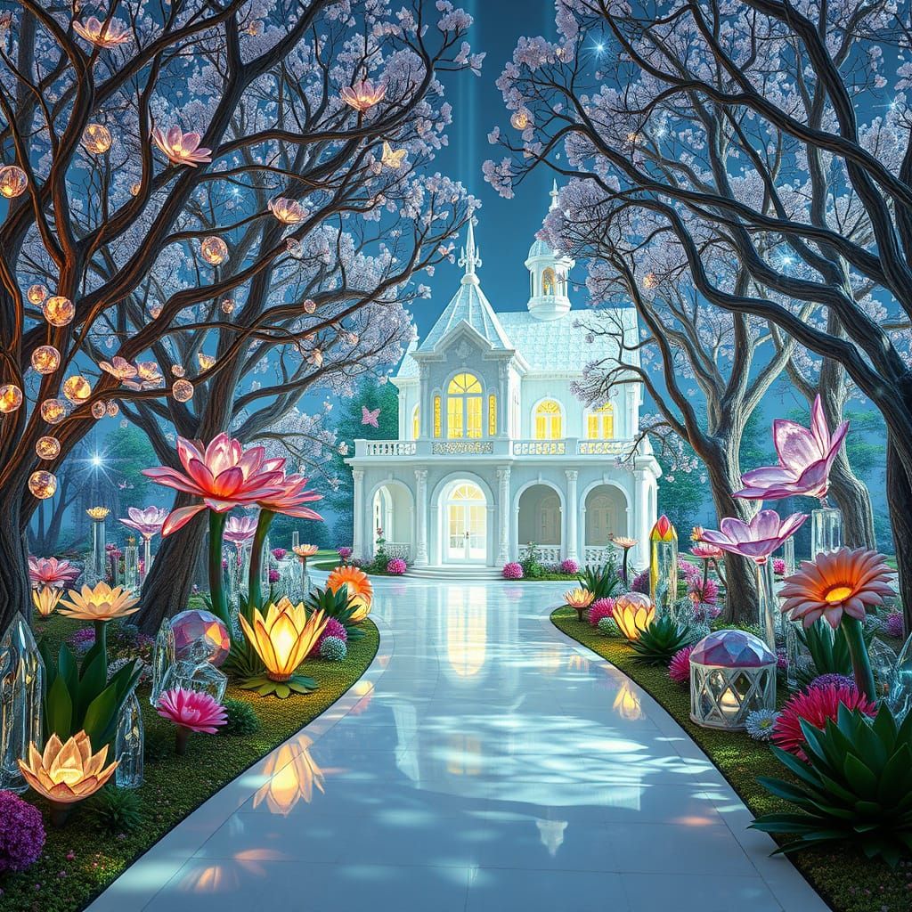 Diamond Crystal Garden: A Surreal Botanical Dreamscape