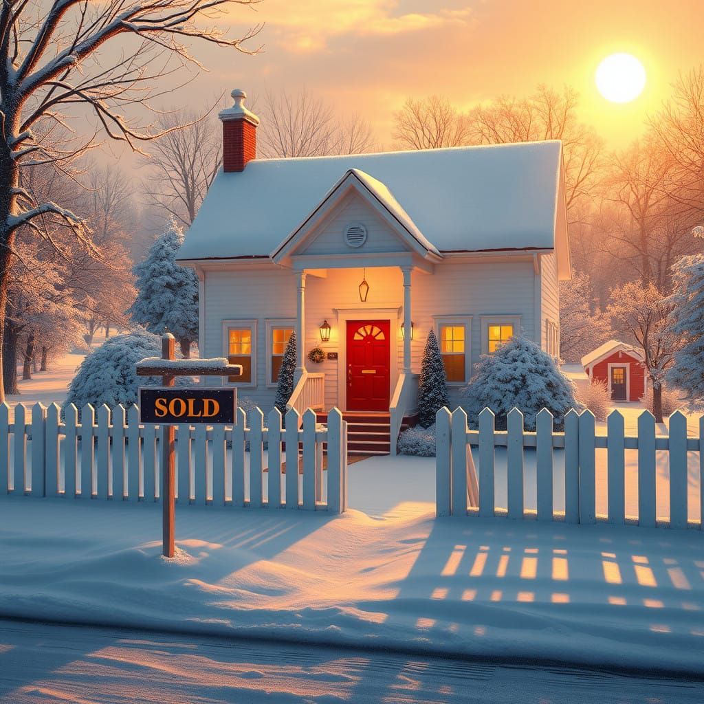 Winter Wonderland Scene with Charming Historic Home