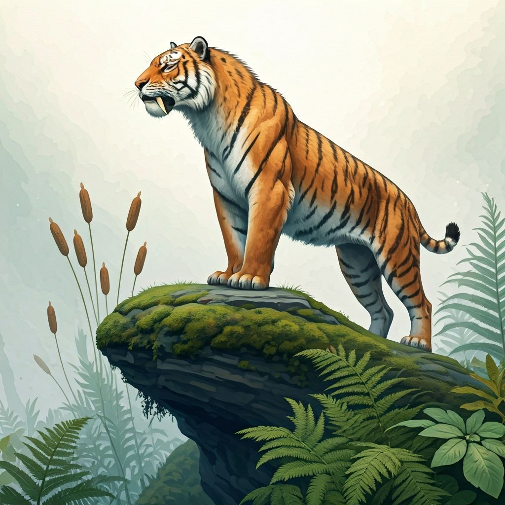 Majestic Saber-Toothed Tiger in Dreamy Watercolor Style