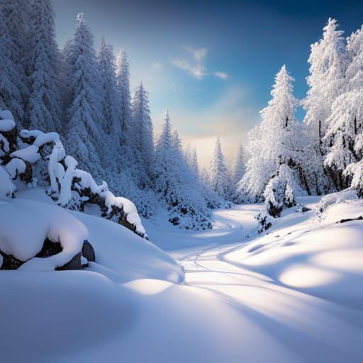 Winter Snowshoe Trail Through Frozen Waterfall Woods