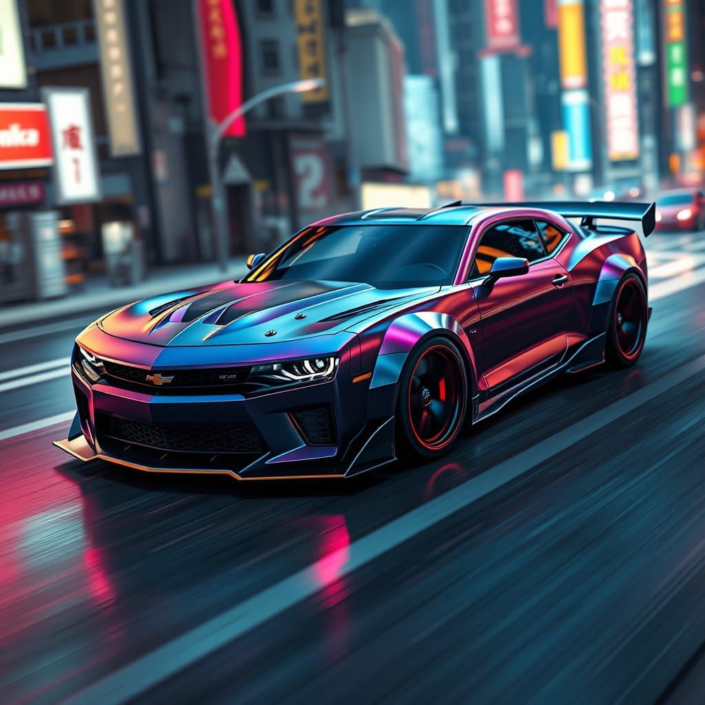 Futuristic Muscle Car in Iridium Hues with Anime-Inspired De...