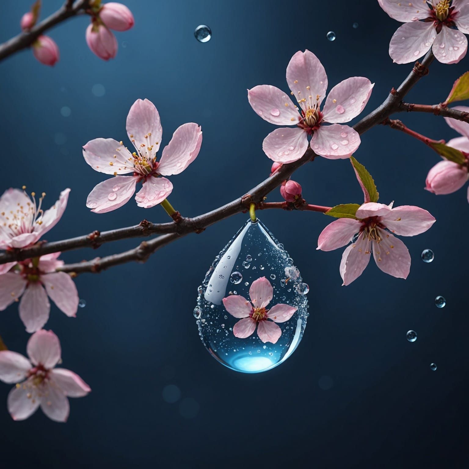 Cherry Blossoms in Water Droplets: HD Artistic Photography