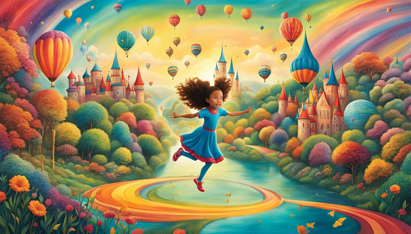 Whimsical Fairytale: Girl Running in Magical Landscape