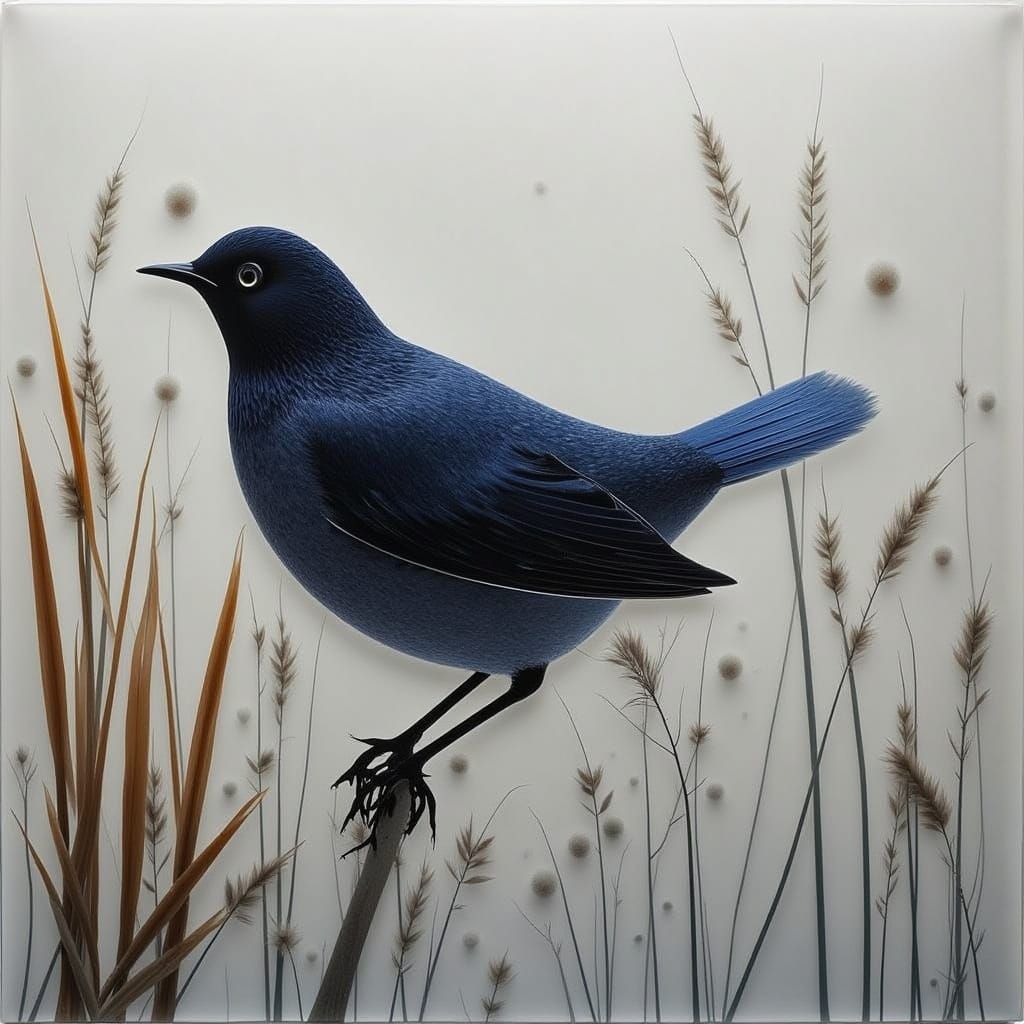 Iridescent Starling in Winter Reedbed