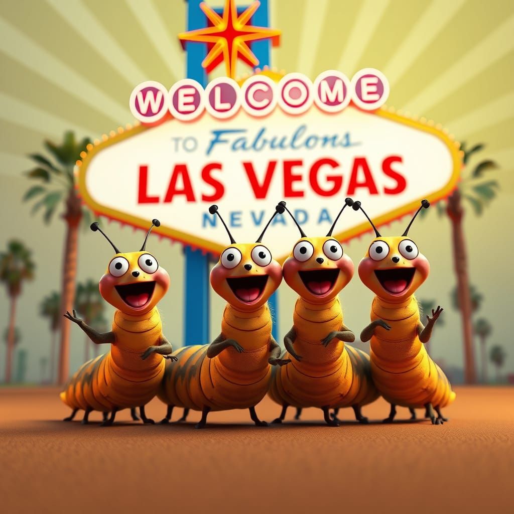 Excited Caterpillars in Las Vegas: 3D Digital Art