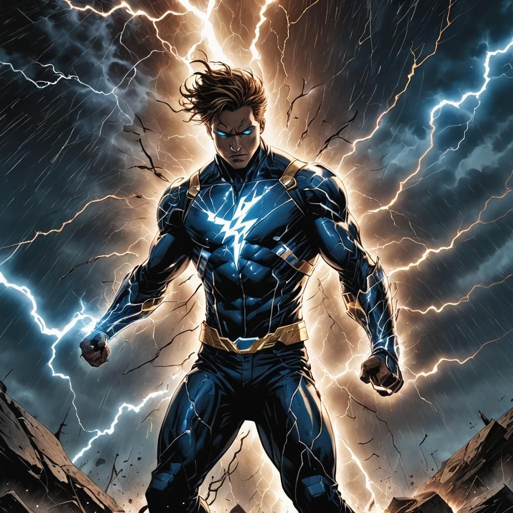 Intense Lightning Explosion with Glowing Silhouette