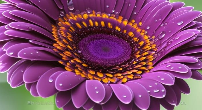 Purple Gerbera in Rain, Detailed Digital Art