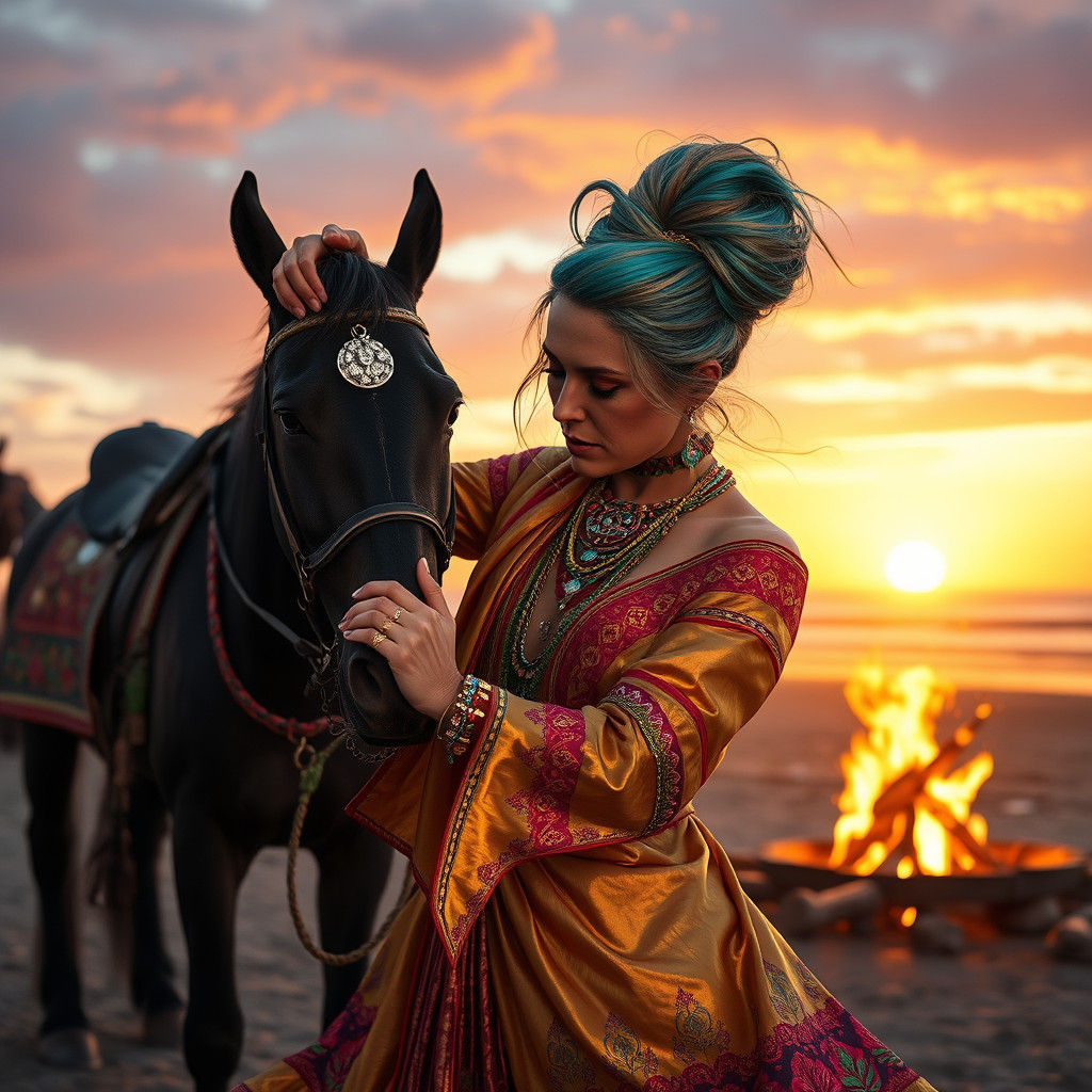 Enchanting Gypsy Woman Dancing by Sunset Campfire