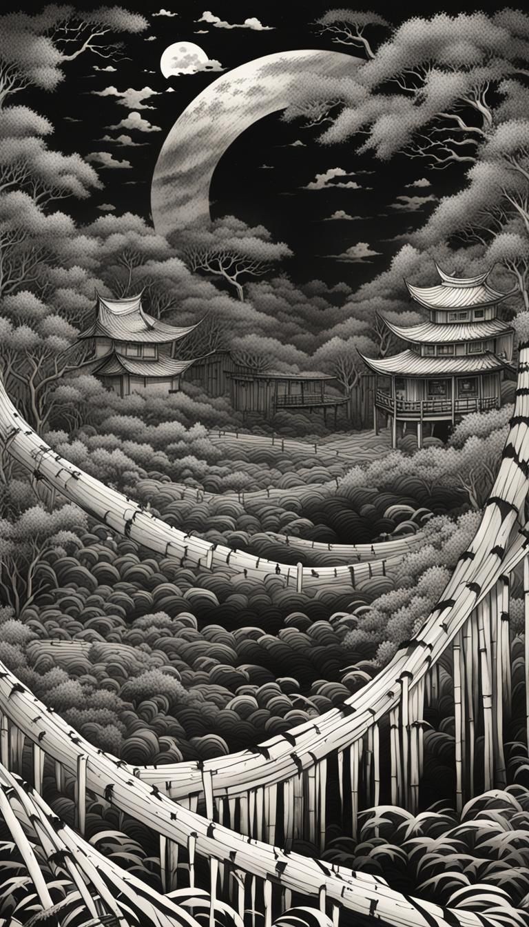 Junji Ito Inspired Horror in Sumi-e Style